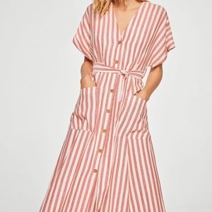 Mango Red Stripe Button Front Dress